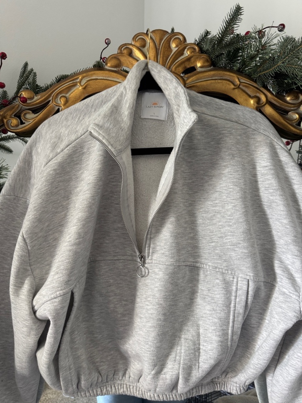 Light Gray Half-Zip Cropped Pullover